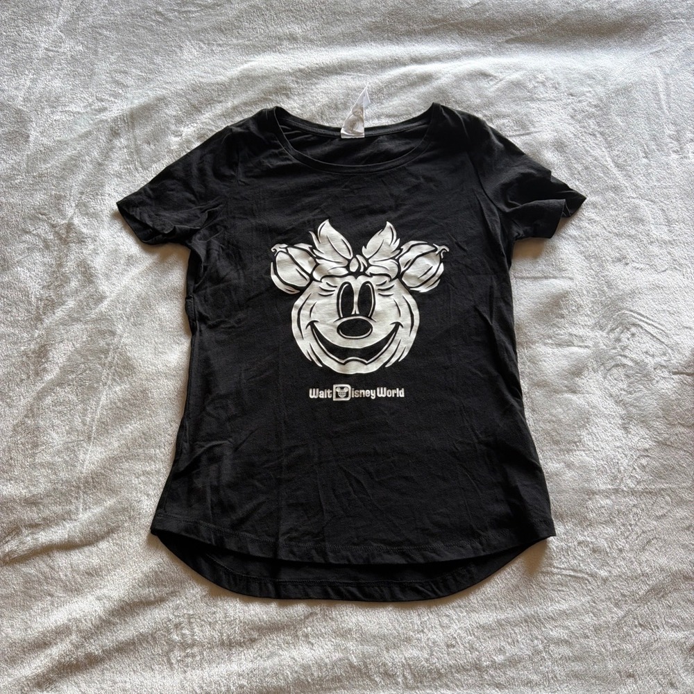 Walt Disney World Minnie Mouse Pumpkin Halloween Black T-Shirt XS - U1599